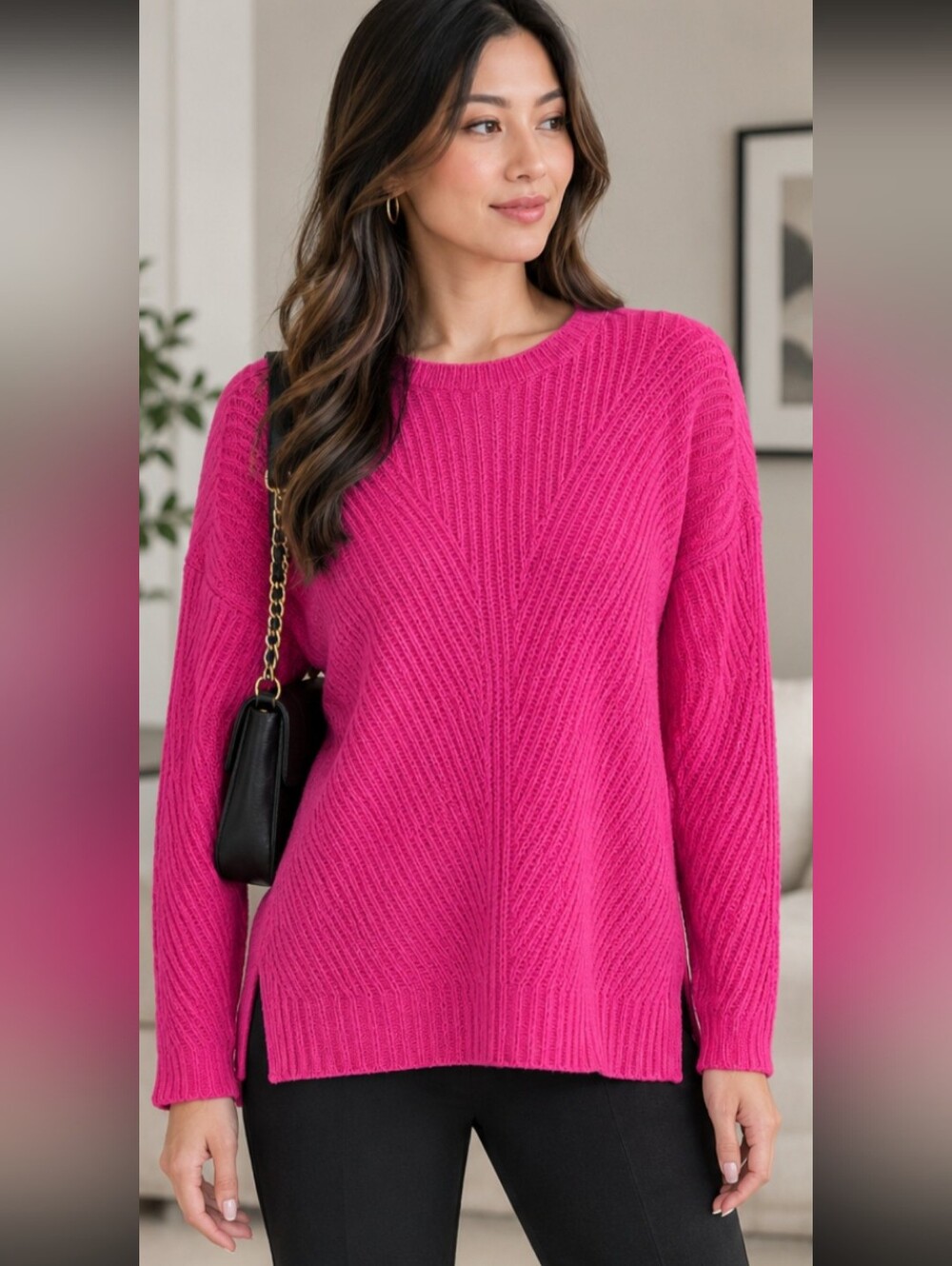 Vince Camuto Hot Pink Ribbed Pullover Sweater